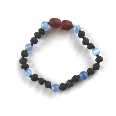 Adult Unpolished DARK CHERRY Amber and BLUE Cats Eye Child Clasp Bracelet